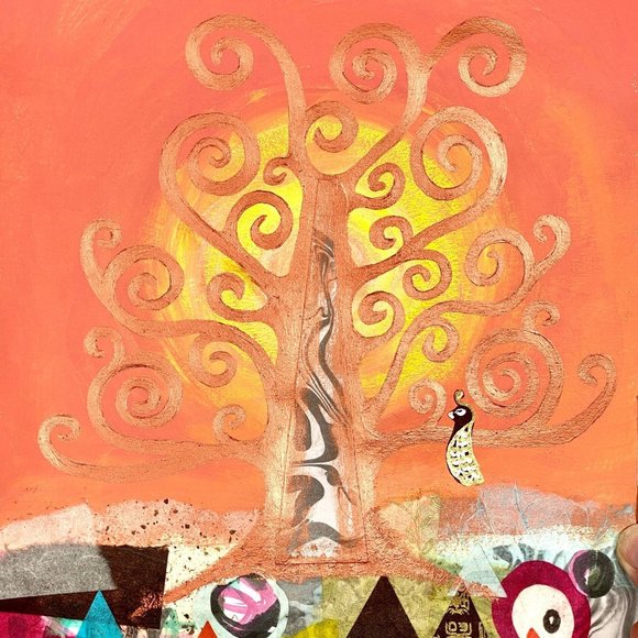Original Art “Tree of Life” Mixed Media Artwork Acrylic Collage Painting 11"x14" - Picture 3 of 10